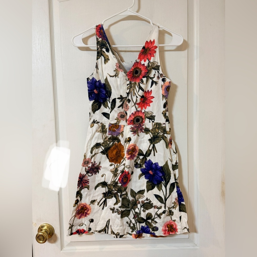 Forever 21 Cream Dress with Black and Green Floral Pattern